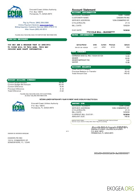 Modèle de facture de services publics pour les entreprises USA ECUA aux formats Word et PDF